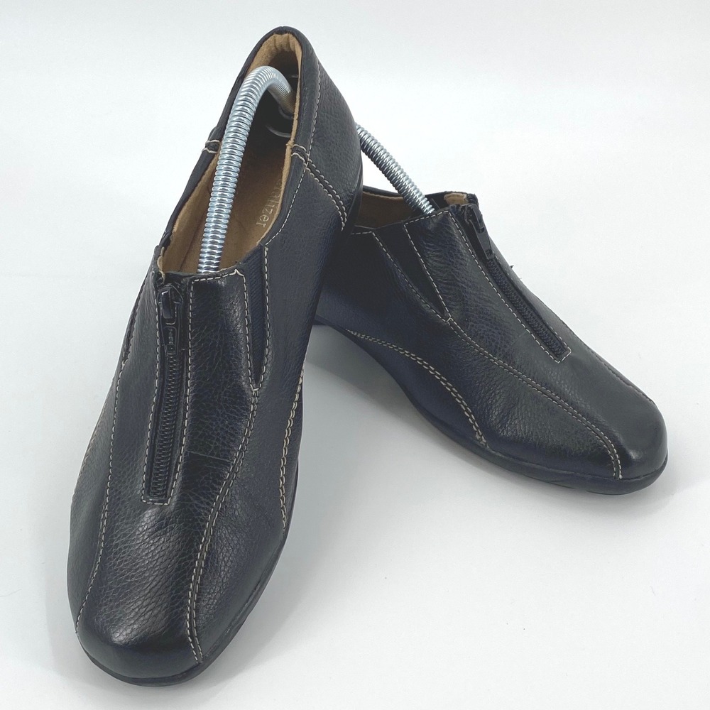 Naturalizer‎ Natalia Black Leather Front Zip Loafers Shoes 10M 32129001 Womens